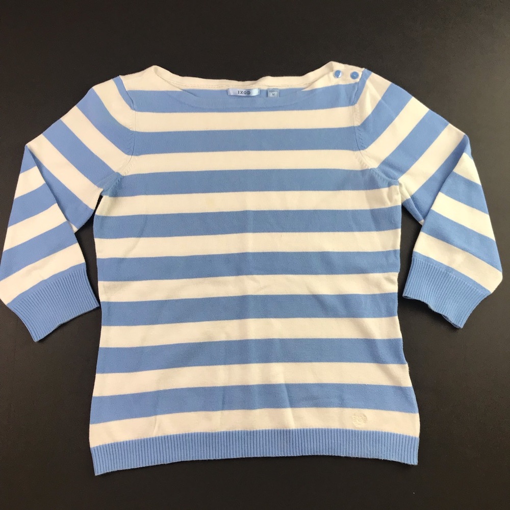 Izod Womens Sweater Blue White Stripe Medium